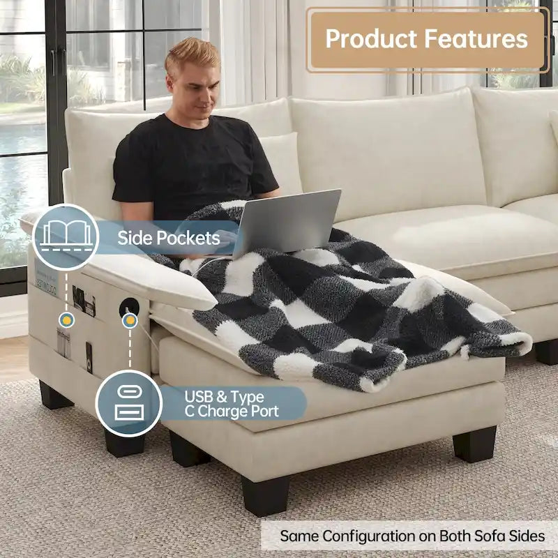 Modulares Sektionalsofa-Set, umwandelbares Schlafsofa mit Recamiere für Wohnungen