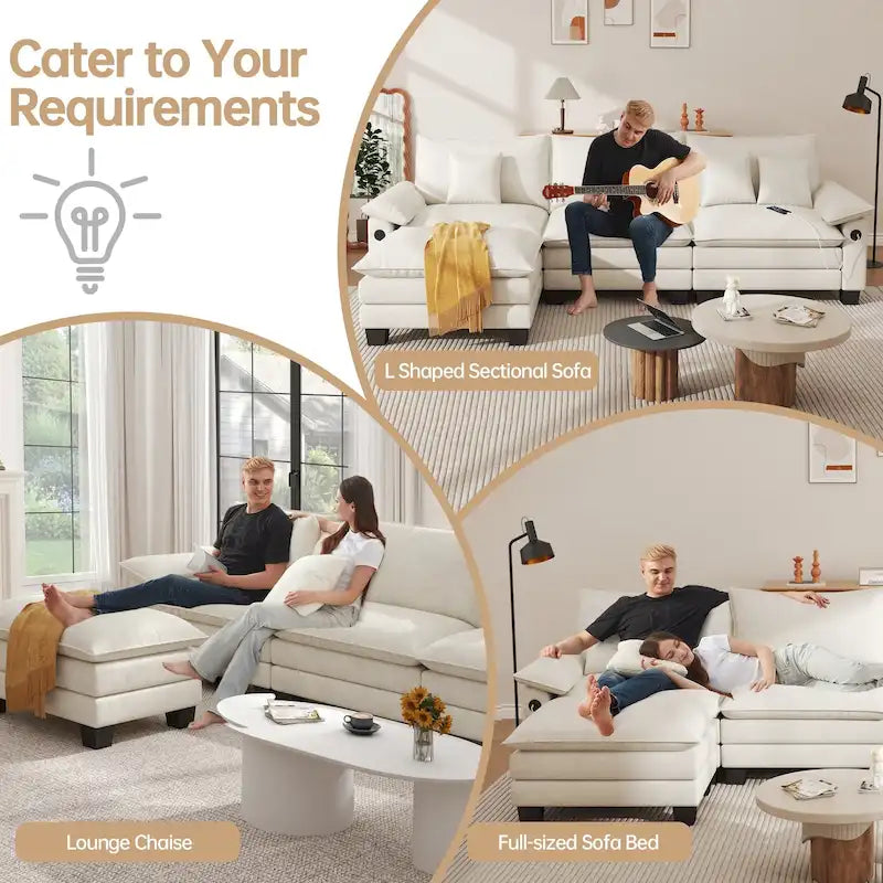 Modulares Sektionalsofa-Set, umwandelbares Schlafsofa mit Recamiere für Wohnungen