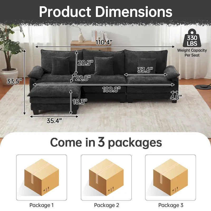 Modulares Sektionalsofa-Set, umwandelbares Schlafsofa mit Recamiere für Wohnungen