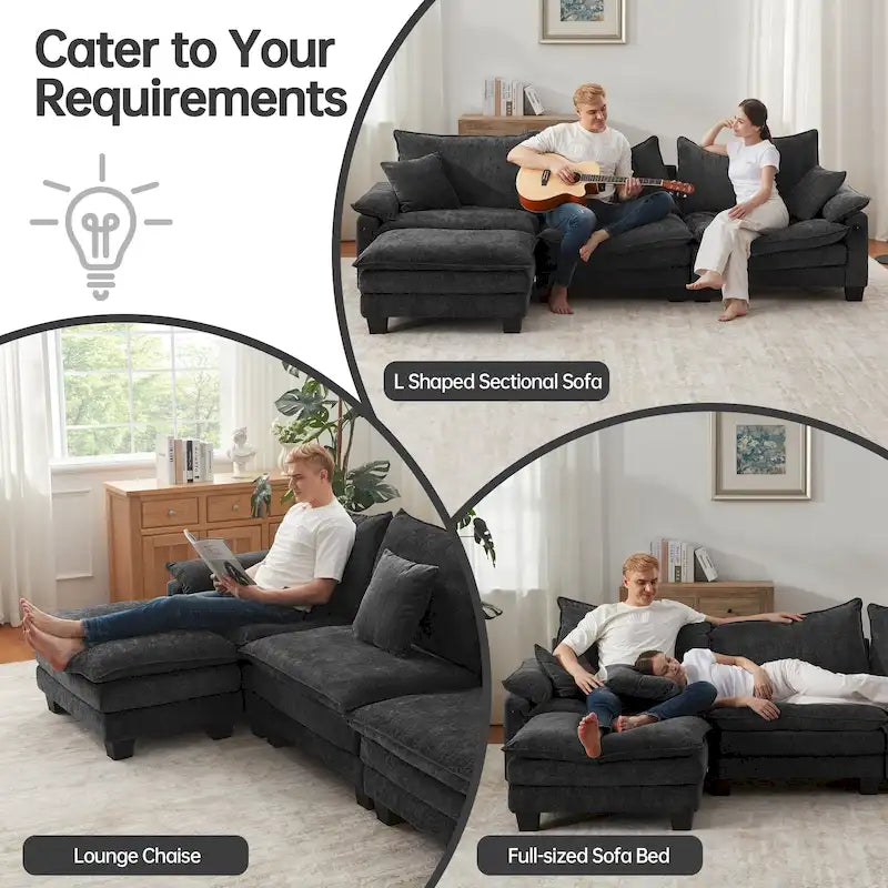 Modulares Sektionalsofa-Set, umwandelbares Schlafsofa mit Recamiere für Wohnungen