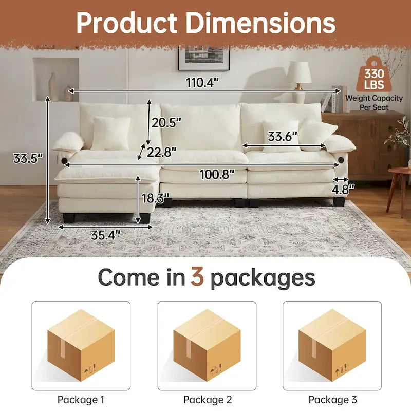 Modulares Sektionalsofa-Set, umwandelbares Schlafsofa mit Recamiere für Wohnungen