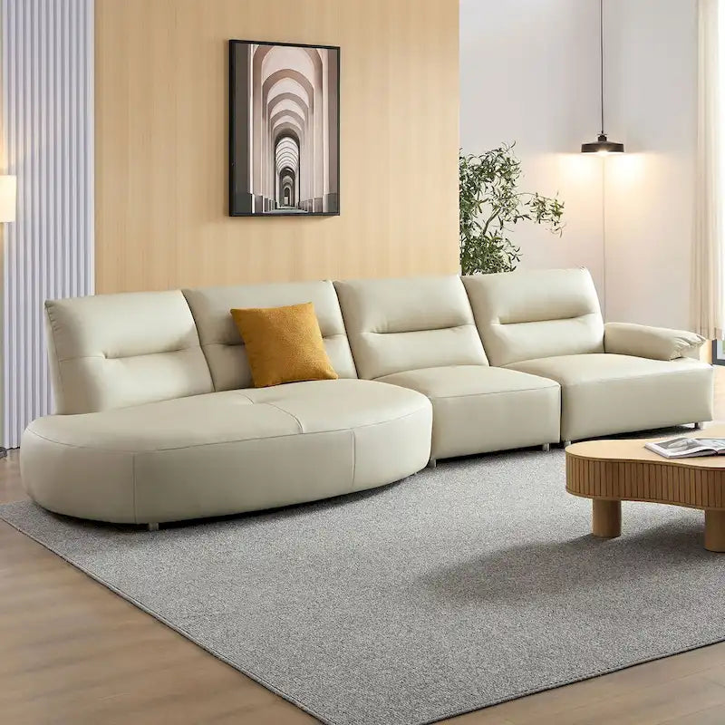 Gebogene Sektionscouch aus Leder für das Wohnzimmer, gepolstertes 4-Sitzer-Sofa-Set