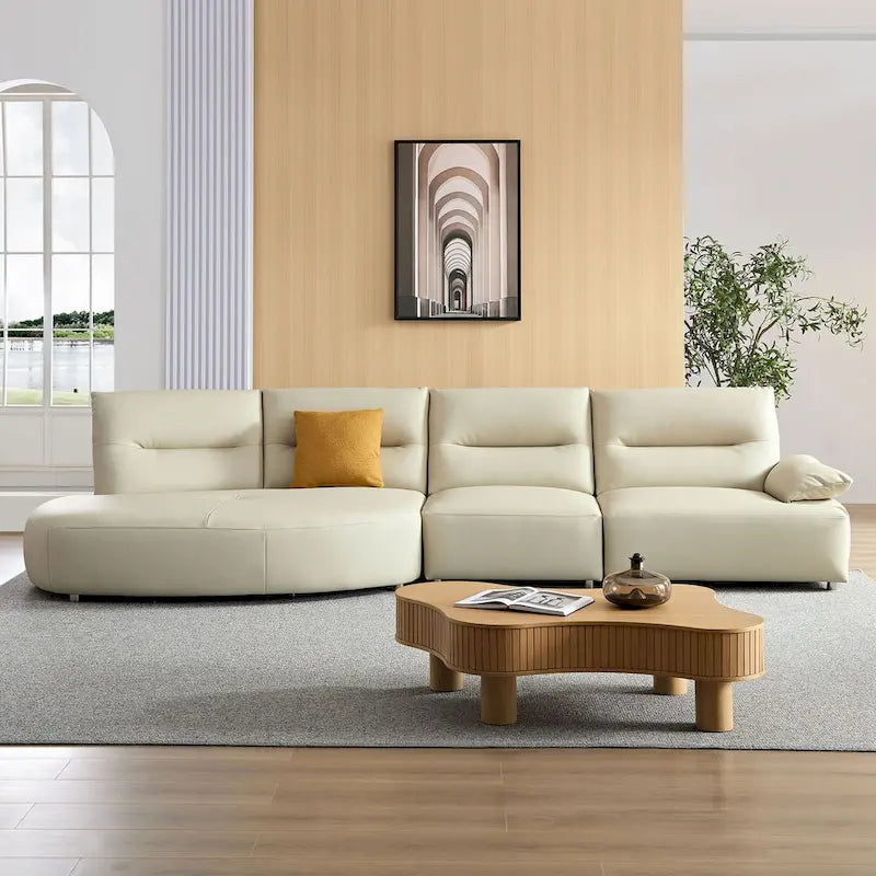 Gebogene Sektionscouch aus Leder für das Wohnzimmer, gepolstertes 4-Sitzer-Sofa-Set