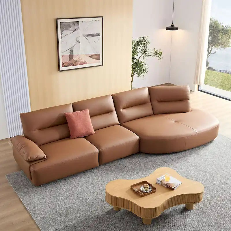 Gebogene Sektionscouch aus Leder für das Wohnzimmer, gepolstertes 4-Sitzer-Sofa-Set