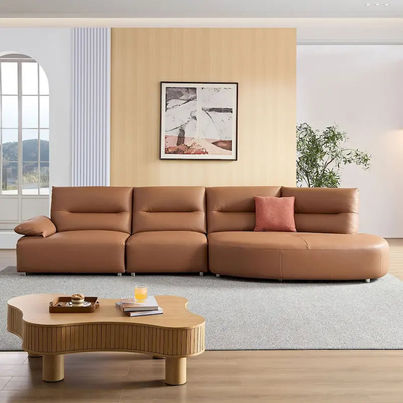 Gebogene Sektionscouch aus Leder für das Wohnzimmer, gepolstertes 4-Sitzer-Sofa-Set