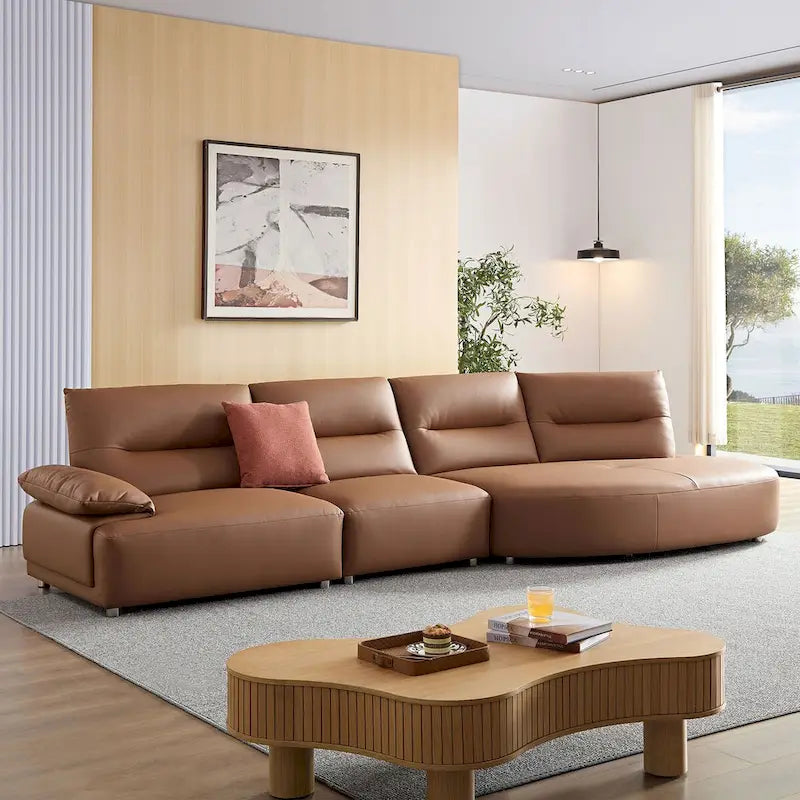 Gebogene Sektionscouch aus Leder für das Wohnzimmer, gepolstertes 4-Sitzer-Sofa-Set