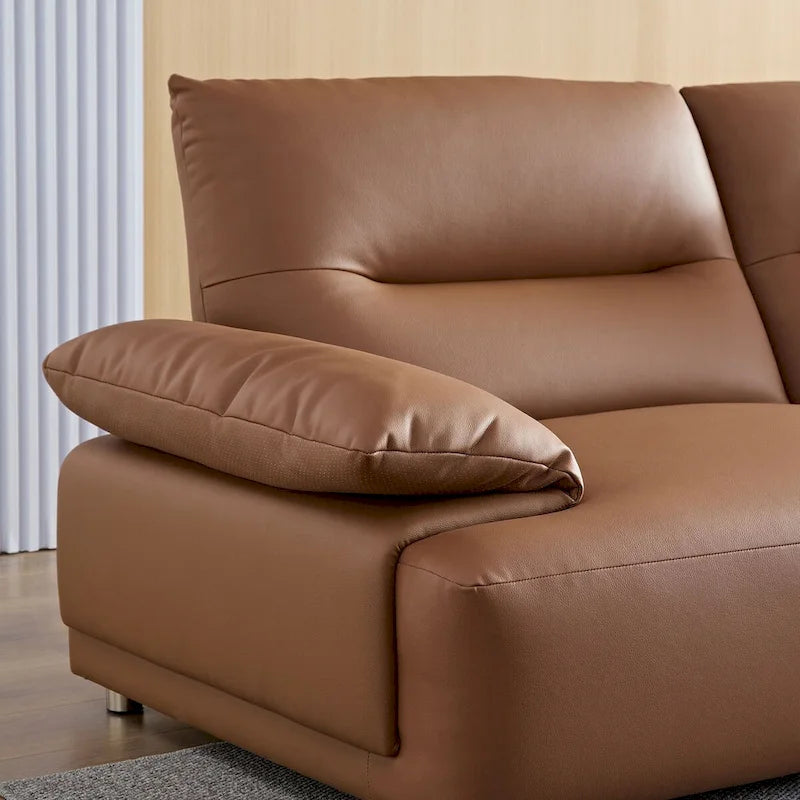 Gebogene Sektionscouch aus Leder für das Wohnzimmer, gepolstertes 4-Sitzer-Sofa-Set