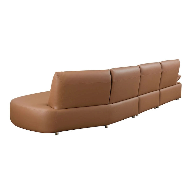 Gebogene Sektionscouch aus Leder für das Wohnzimmer, gepolstertes 4-Sitzer-Sofa-Set