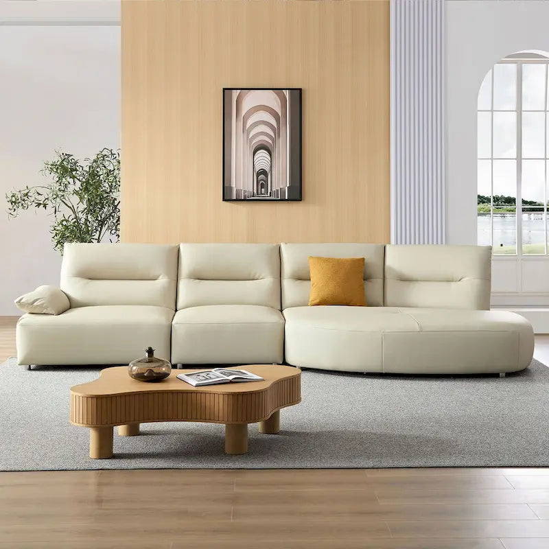 Gebogene Sektionscouch aus Leder für das Wohnzimmer, gepolstertes 4-Sitzer-Sofa-Set