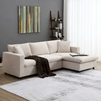 L-shaped Modern Sectional Sofa, 2 Free pillows,4-seat Polyester Fabric Couch Set,Ottoman,Beige