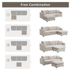 L-förmiges modernes Sektionalsofa, 2 kostenlose Kissen, 4-Sitzer-Polyestergewebe-Couchgarnitur, Ottomane, Beige