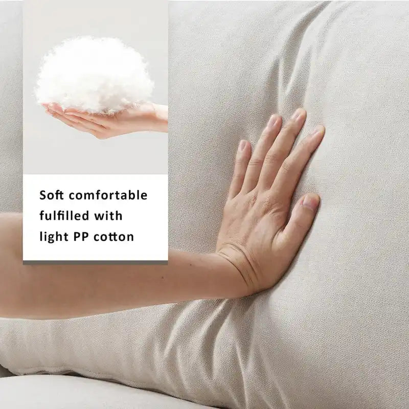 L-förmiges modernes Sektionalsofa, 2 kostenlose Kissen, 4-Sitzer-Polyestergewebe-Couchgarnitur, Ottomane, Beige
