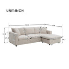 L-förmiges modernes Sektionalsofa, 2 kostenlose Kissen, 4-Sitzer-Polyestergewebe-Couchgarnitur, Ottomane, Beige