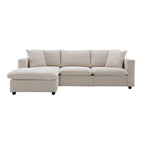 L-förmiges modernes Sektionalsofa, 2 kostenlose Kissen, 4-Sitzer-Polyestergewebe-Couchgarnitur, Ottomane, Beige