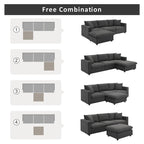 Modernes Sektionalsofa, L-förmige Couchgarnitur mit 2 kostenlosen Kissen, 4-Sitzer-Couchgarnitur aus Polyestergewebe mit umwandelbarem Ottoman