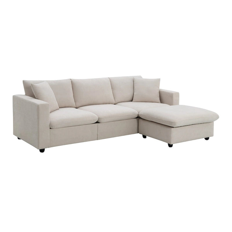Modernes Sektionalsofa, L-förmige Couchgarnitur mit 2 kostenlosen Kissen, 4-Sitzer-Couchgarnitur aus Polyestergewebe mit umwandelbarem Ottoman