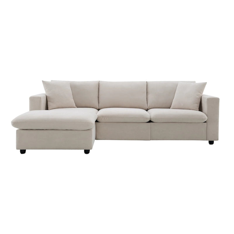 Modernes Sektionalsofa, L-förmige Couchgarnitur mit 2 kostenlosen Kissen, 4-Sitzer-Couchgarnitur aus Polyestergewebe mit umwandelbarem Ottoman