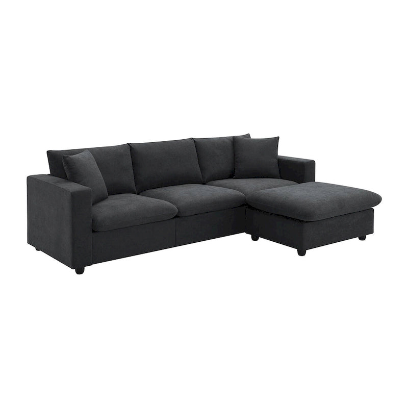 Modernes Sektionalsofa, L-förmige Couchgarnitur mit 2 kostenlosen Kissen, 4-Sitzer-Couchgarnitur aus Polyestergewebe mit umwandelbarem Ottoman