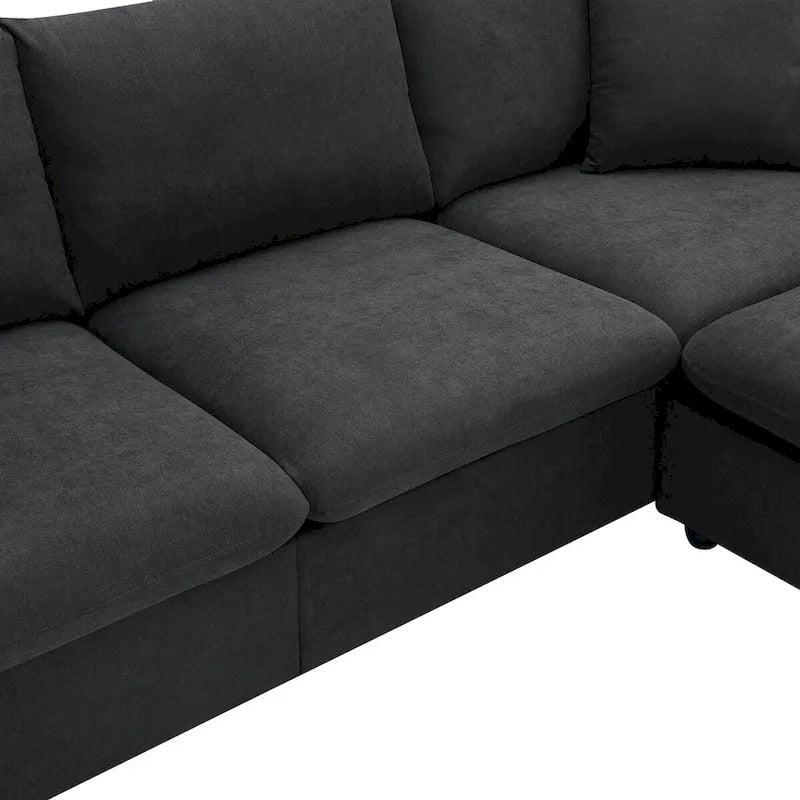 Modernes Sektionalsofa, L-förmige Couchgarnitur mit 2 kostenlosen Kissen, 4-Sitzer-Couchgarnitur aus Polyestergewebe mit umwandelbarem Ottoman