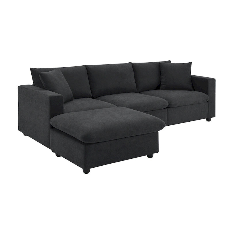 Modernes Sektionalsofa, L-förmige Couchgarnitur mit 2 kostenlosen Kissen, 4-Sitzer-Couchgarnitur aus Polyestergewebe mit umwandelbarem Ottoman