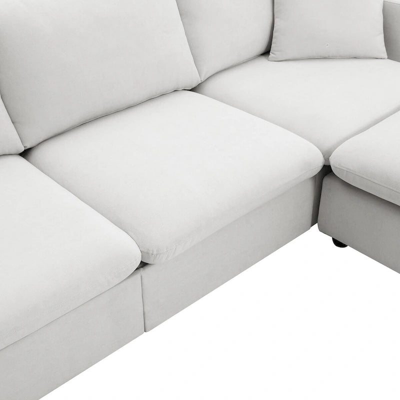 Modernes Sektionalsofa, L-förmige Couchgarnitur mit 2 kostenlosen Kissen, 4-Sitzer-Couchgarnitur aus Polyestergewebe mit umwandelbarem Ottoman