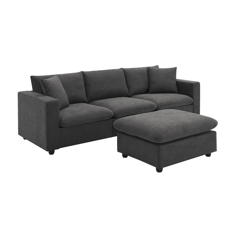 Modernes Sektionalsofa, L-förmige Couchgarnitur mit 2 kostenlosen Kissen, 4-Sitzer-Couchgarnitur aus Polyestergewebe mit umwandelbarem Ottoman