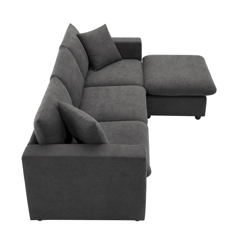 Modernes Sektionalsofa, L-förmige Couchgarnitur mit 2 kostenlosen Kissen, 4-Sitzer-Couchgarnitur aus Polyestergewebe mit umwandelbarem Ottoman