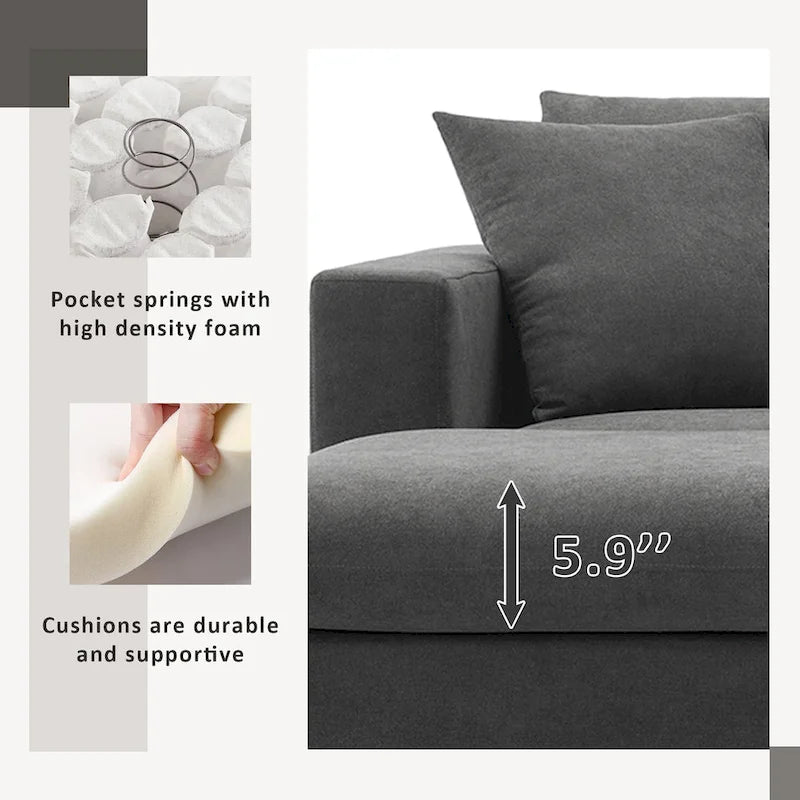 Modernes Sektionalsofa, L-förmige Couchgarnitur mit 2 kostenlosen Kissen, 4-Sitzer-Couchgarnitur aus Polyestergewebe mit umwandelbarem Ottoman