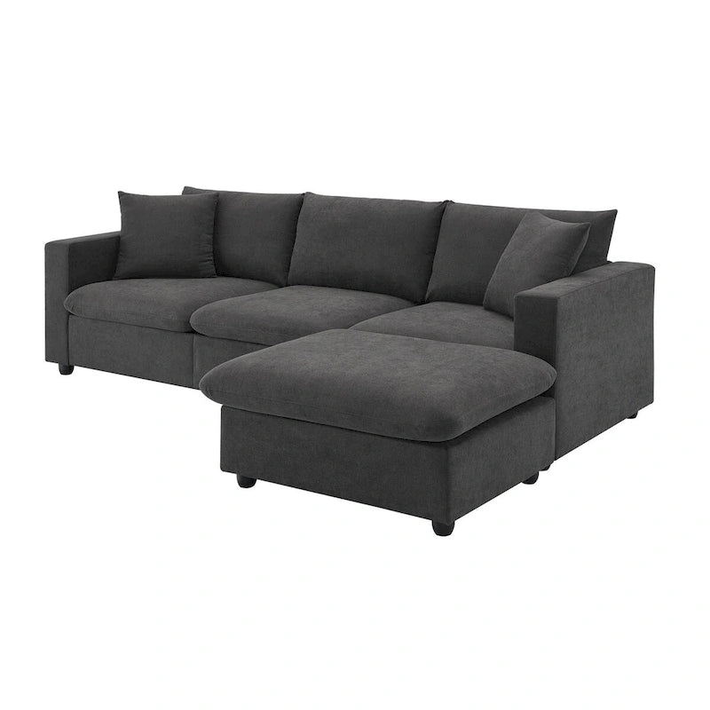 Modernes Sektionalsofa, L-förmige Couchgarnitur mit 2 kostenlosen Kissen, 4-Sitzer-Couchgarnitur aus Polyestergewebe mit umwandelbarem Ottoman