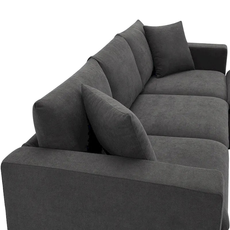 Modernes Sektionalsofa, L-förmige Couchgarnitur mit 2 kostenlosen Kissen, 4-Sitzer-Couchgarnitur aus Polyestergewebe mit umwandelbarem Ottoman