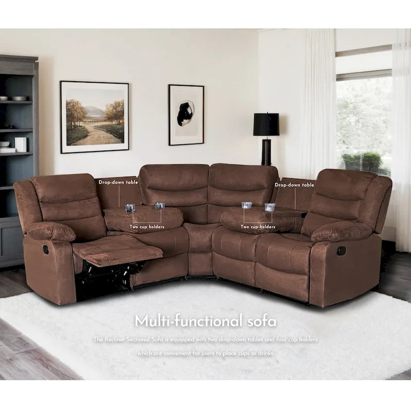 93 Breite Polyester/Wildleder 5-teiliges manuelles Relaxsofa-Schnittsofa