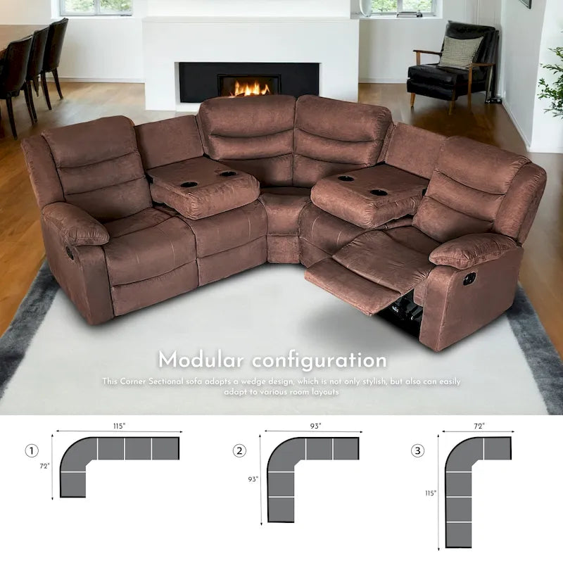 93 Breite Polyester/Wildleder 5-teiliges manuelles Relaxsofa-Schnittsofa