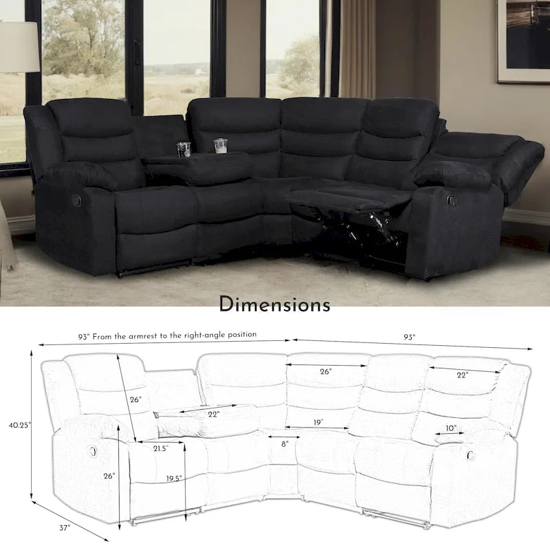 93 Breite Polyester/Wildleder 5-teiliges manuelles Relaxsofa-Schnittsofa