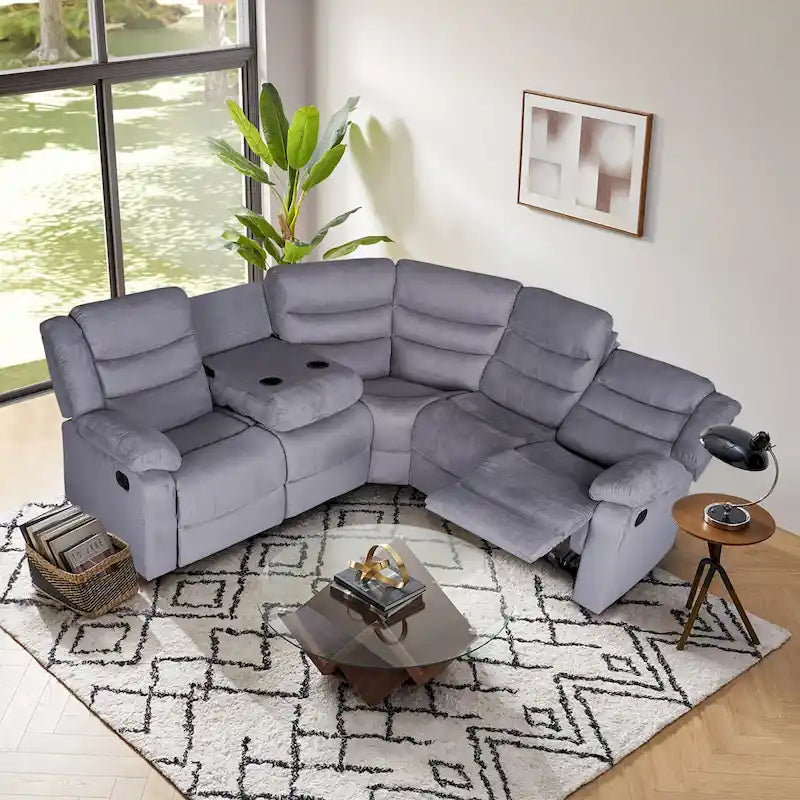 93 Breite Polyester/Wildleder 5-teiliges manuelles Relaxsofa-Schnittsofa