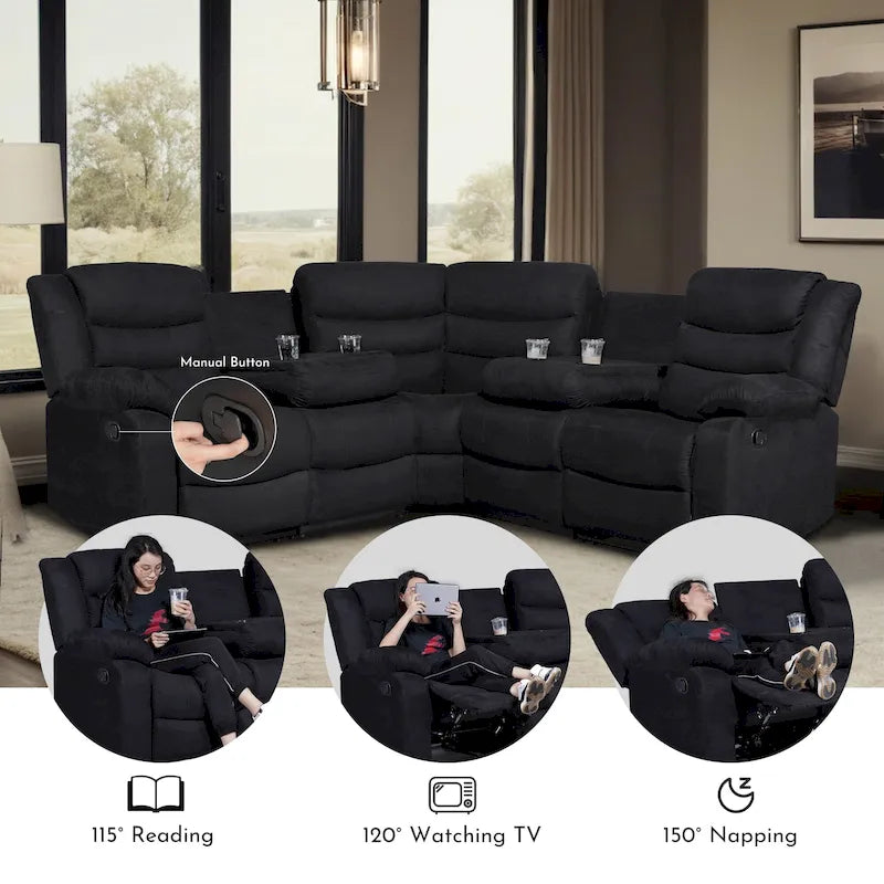 93 Breite Polyester/Wildleder 5-teiliges manuelles Relaxsofa-Schnittsofa