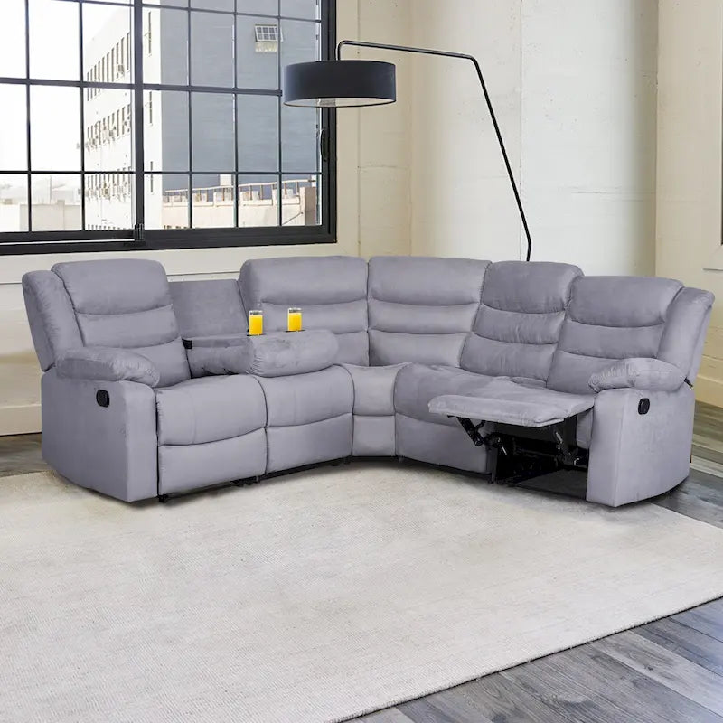 93 Breite Polyester/Wildleder 5-teiliges manuelles Relaxsofa-Schnittsofa