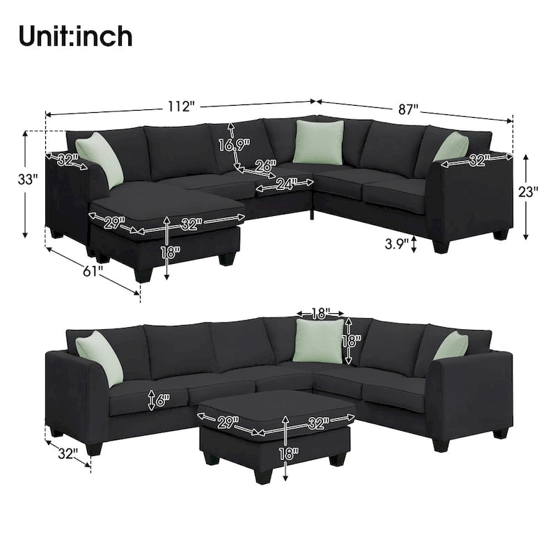 Modernes Sektionalsofa mit Ottomane, modular, geräumig
