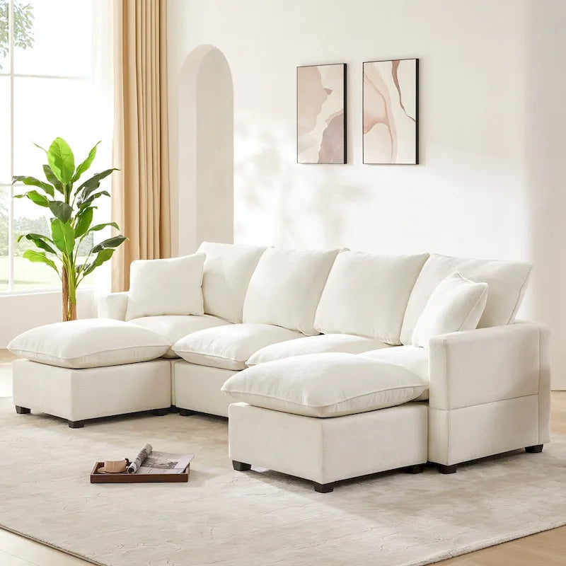 Modernes 6-Sitzer Freikombinations-U-förmiges Modulares Sofa, Sektionscouch-Set mit 2 Kissen