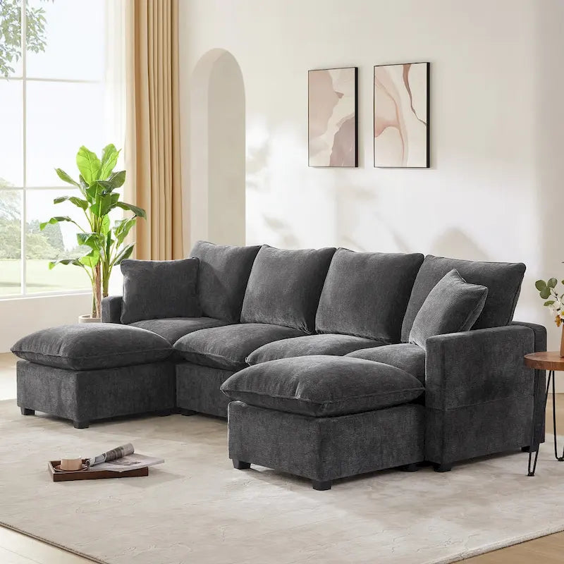 Modernes 6-Sitzer Freikombinations-U-förmiges Modulares Sofa, Sektionscouch-Set mit 2 Kissen