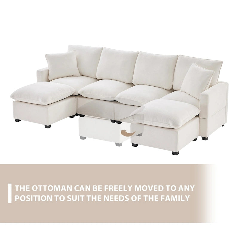 Modernes 6-Sitzer Freikombinations-U-förmiges Modulares Sofa, Sektionscouch-Set mit 2 Kissen