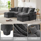 Modernes 6-Sitzer Freikombinations-U-förmiges Modulares Sofa, Sektionscouch-Set mit 2 Kissen