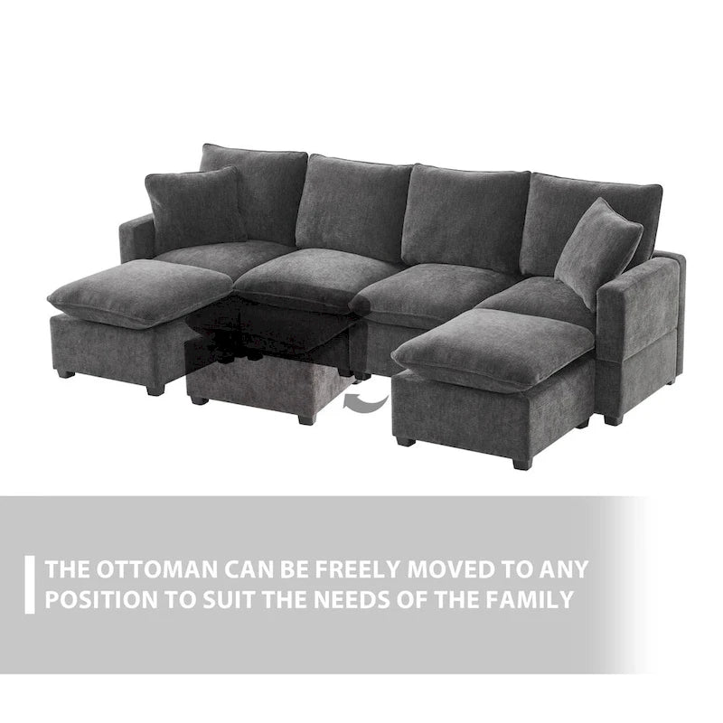 Modernes 6-Sitzer Freikombinations-U-förmiges Modulares Sofa, Sektionscouch-Set mit 2 Kissen