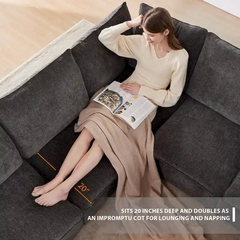 Modernes 6-Sitzer Freikombinations-U-förmiges Modulares Sofa, Sektionscouch-Set mit 2 Kissen