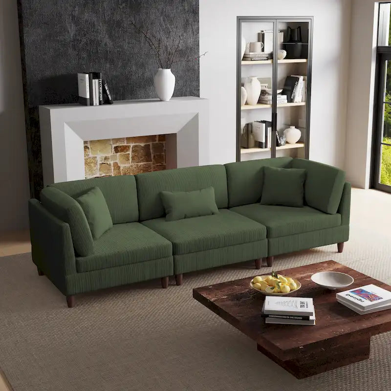 Kord-Modulsofa-Set mit Kissen