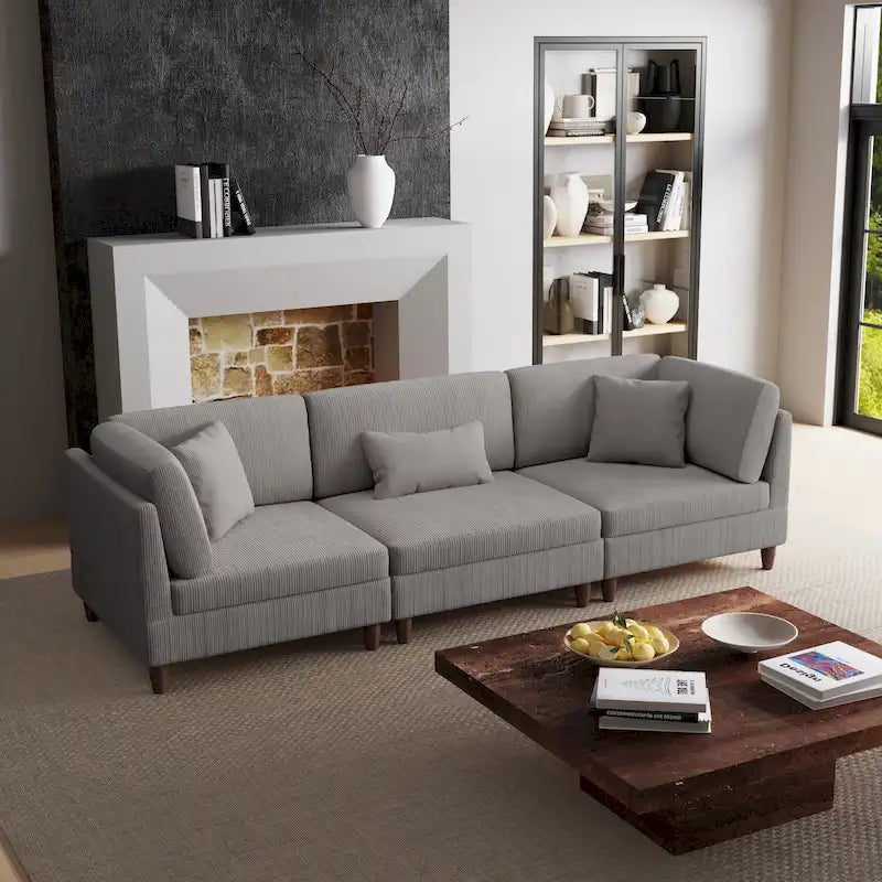 Kord-Modulsofa-Set mit Kissen