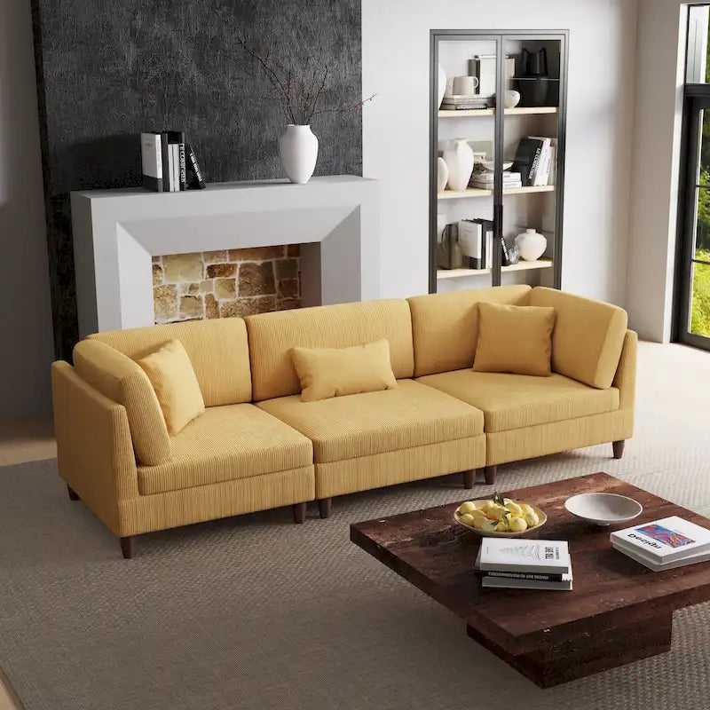 Kord-Modulsofa-Set mit Kissen