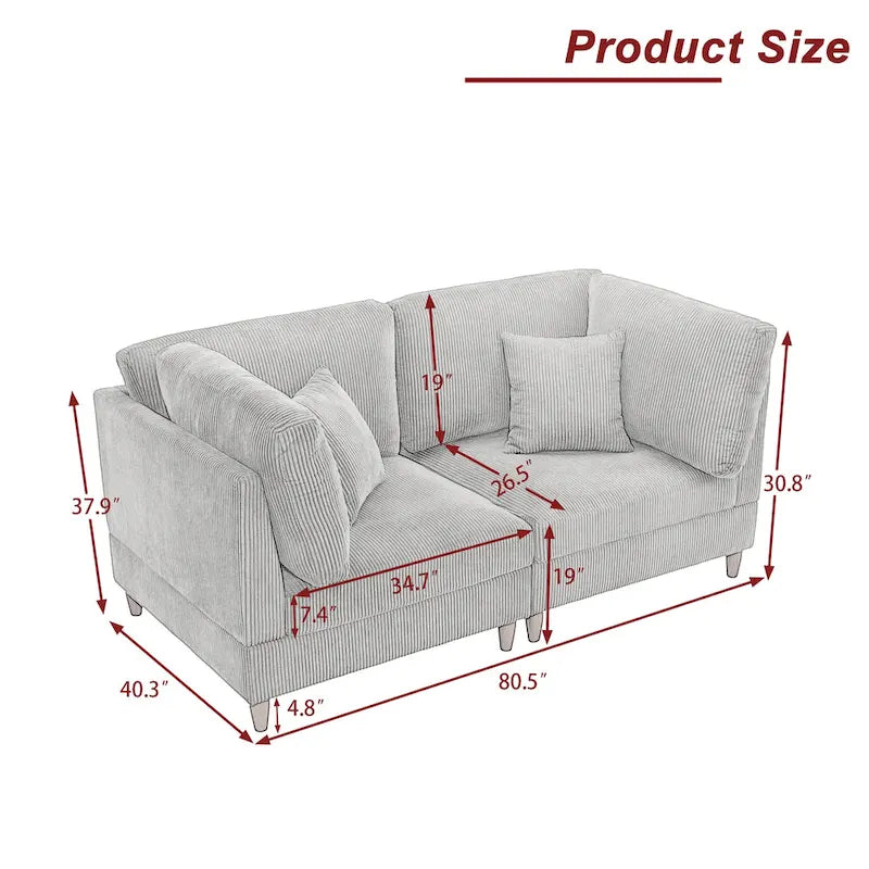 Kord-Modulsofa-Set mit Kissen