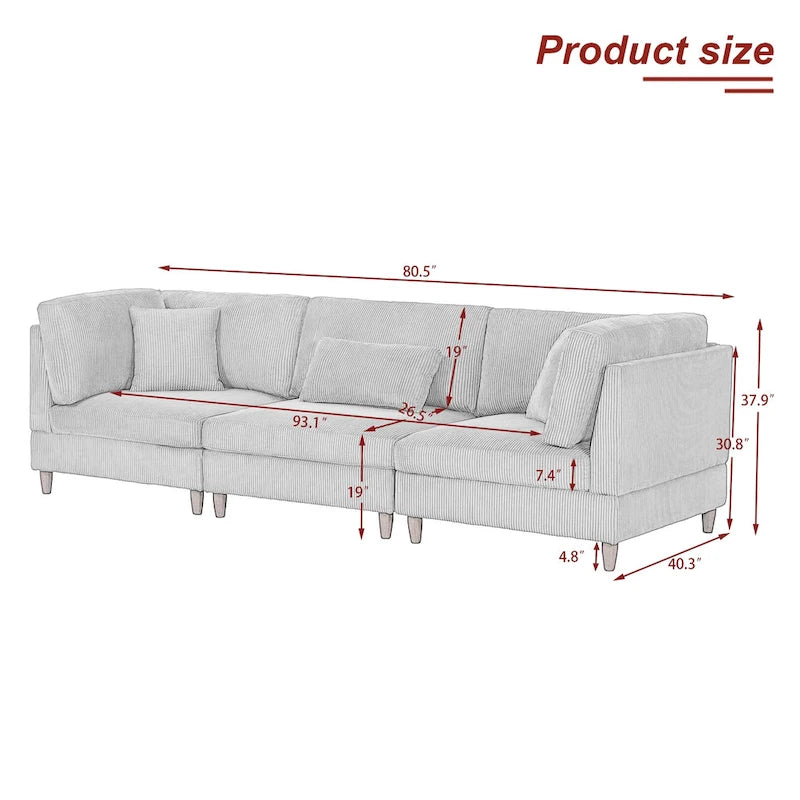 Kord-Modulsofa-Set mit Kissen