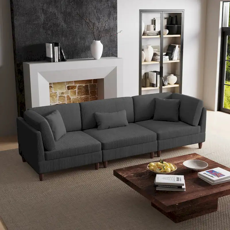 Kord-Modulsofa-Set mit Kissen