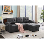 Mabel Schlafsofa-Schnittsofa in Dunkelgrau, 83 Zoll, mit Getränkehalter, USB-Ladeanschluss und Tasche – 83W x 54D x 35H